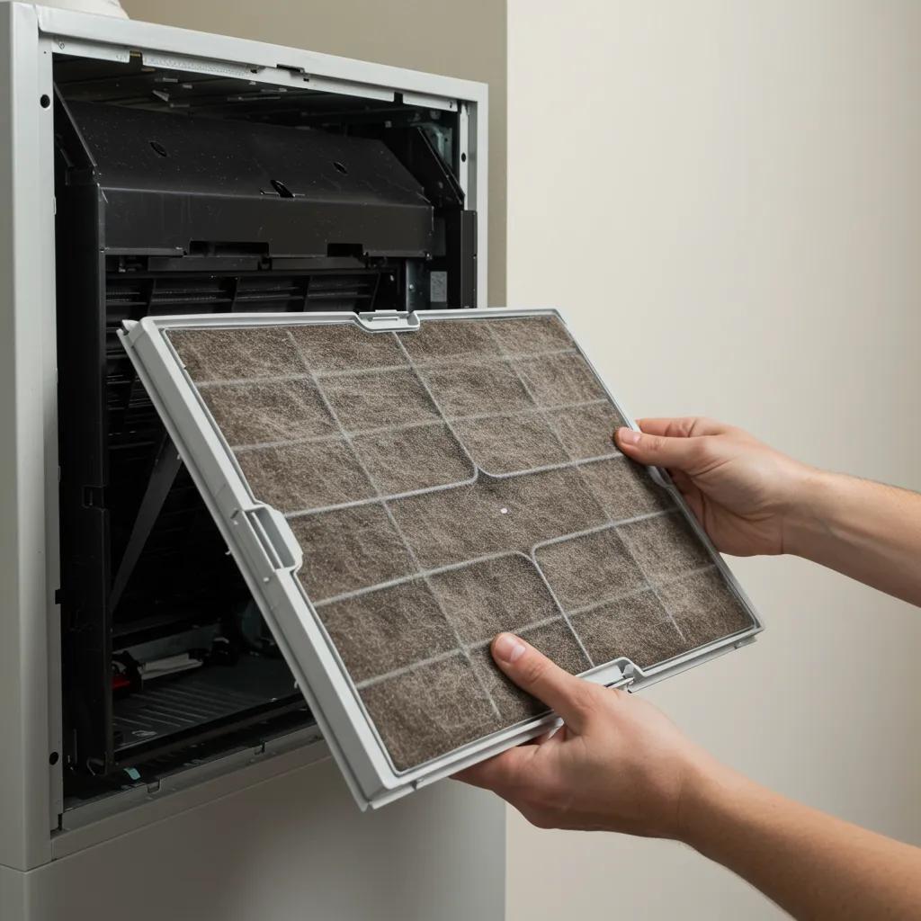 Homeowner replacing HVAC filter for improved air quality and system efficiency