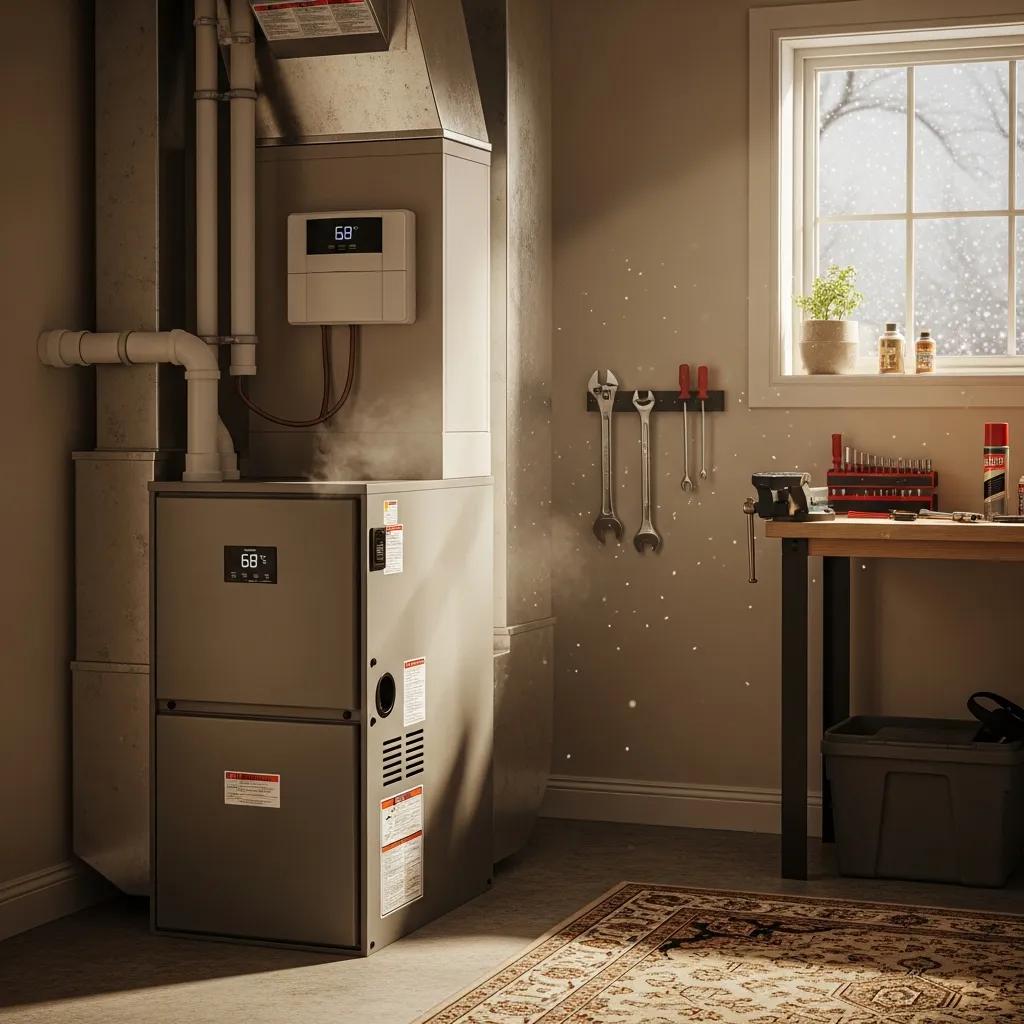 Cozy home heating system showcasing a modern furnace in a well-maintained utility room